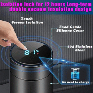 Temperature Display Water Bottle - 500ml Stainless Steel, Double Wall Vacuum Insulated for Hot & Cold Drinks, Leak-Proof (Black)