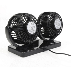 Dual Head Rotatable Car Vehicle Air Cooling Fan - Dashboard & Console Stick-On, A/C Quick Cooling, Smoke Smell Ventilation, 2 Speed Control