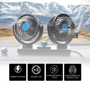 Dual Head Rotatable Car Vehicle Air Cooling Fan - Dashboard & Console Stick-On, A/C Quick Cooling, Smoke Smell Ventilation, 2 Speed Control