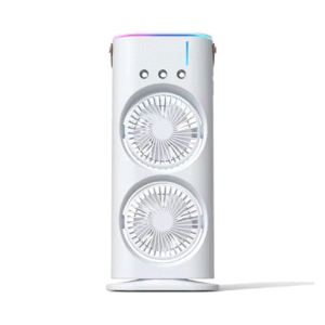 Double Head Fan & Cooler Mist with Humidifier and Swing LED Independent Dual 270° folding 3 Speed Spray Modes