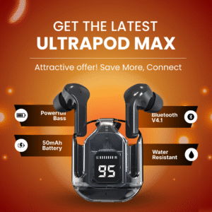Ultrapods Max V5.1 Bluetooth Earbud with Charging Case and LED Digital Display, in-Built Microphone
