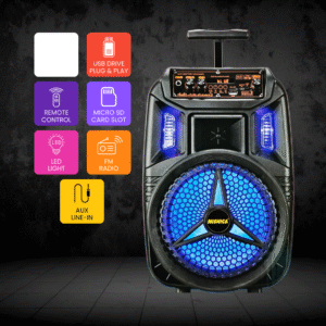 Nishica 060 Portable Bluetooth Speaker 8-Inch, 20W Output with Wireless Microphone, Rechargeable Battery, Multi-Input Options – Ideal for Karaoke, Parties, Events & Outdoor Use