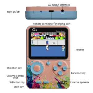 G5 Retro Game Box 500-in-1, Handheld Classic Game Pad with Built-in 8-Bit Games, Portable Gaming Console for Kids & Adults – Rechargeable Battery, Compact Travel Design