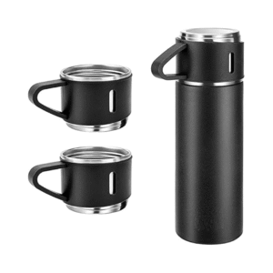 Vacuum Flask Set With 3 Steel Cups Combo Coffee Hot Drink And Cold Water Flask (Stainless Steel)