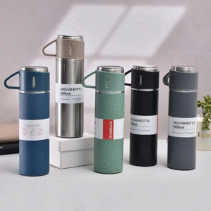 Vacuum Flask Set With 3 Steel Cups Combo Coffee Hot Drink And Cold Water Flask (Stainless Steel)
