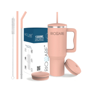 DOEASY 1.2ML Hot and Cold Tumbler with Handle and Straw Lid Double Insulated Cup Reusable Stainless Steel Water Bottle 100% Leak Proof Mug Cupholder for Gym, Travelling (Black)