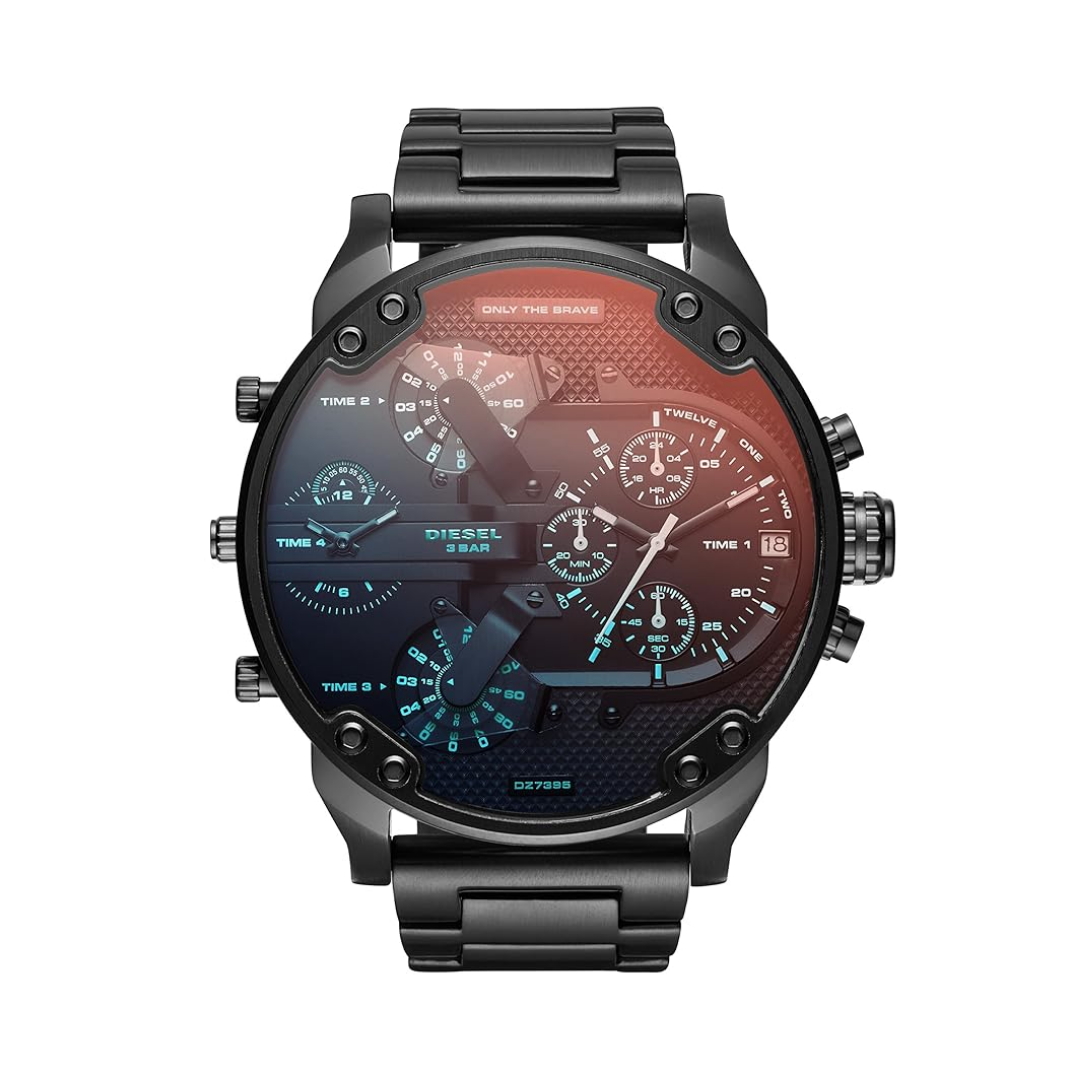 Diesel Men’s Analog Stainless Steel Watch with Black Dial & Bracelet – DZ7395 (Oversized Dial)