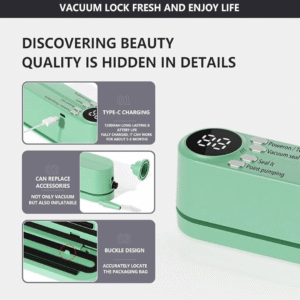 Vacuum Sealer Machine for Packing 3-in-1 Cordless Portable Packaging Machine with Digital Display Seal Vacuum & Inflate Rechargeable Vacuum Sealer bag for Food Dry and Moist Storage