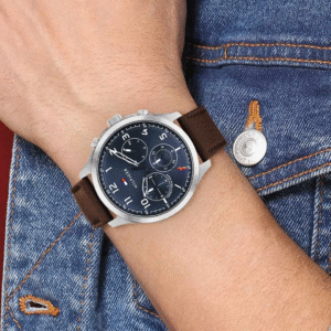 Tommy Hilfiger Men’s Matthew Analog Watch – Blue Dial with Brown Leather Strap (WTOTH1791940)