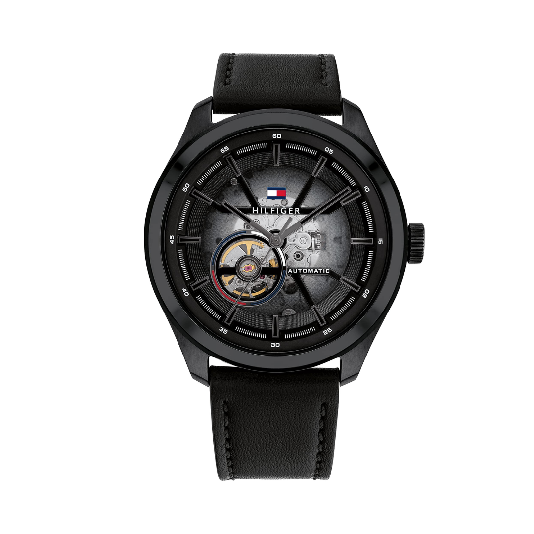 Tommy Hilfiger Men’s Sport Analog Watch – Black Dial with Black Leather Strap (TH1791887W)