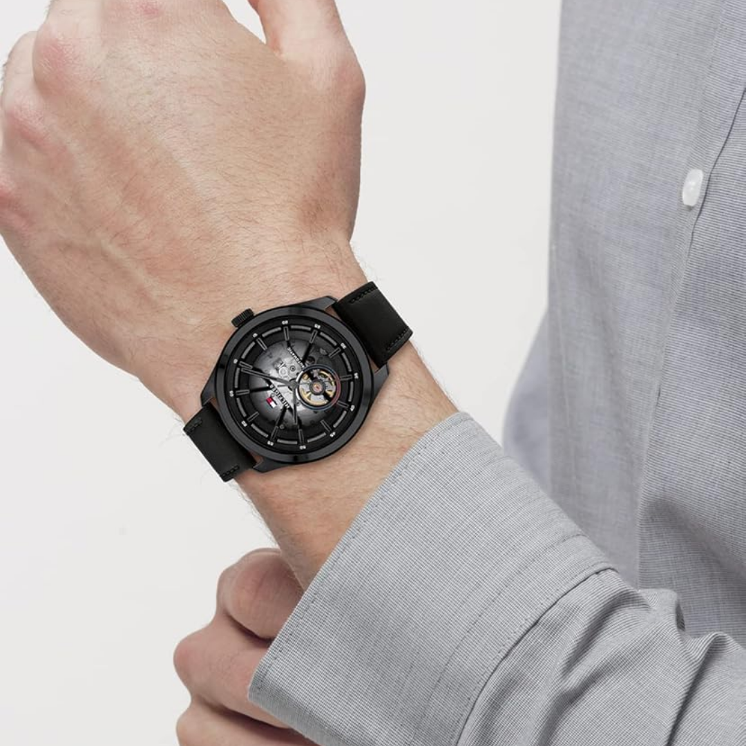 Tommy Hilfiger Men’s Sport Analog Watch – Black Dial with Black Leather Strap (TH1791887W) - Image 4