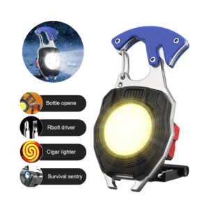 Keychain LED Flashlights, Rechargeable Flashlights Torch 7 Light Modes with Lighter, Whistles, Screwdriver, Bottle Opener, Magnet Base