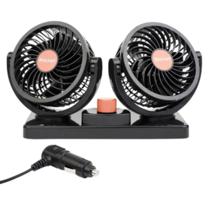 Dual Head Rotatable Car Vehicle Air Cooling Fan - Dashboard & Console Stick-On, A/C Quick Cooling, Smoke Smell Ventilation, 2 Speed Control