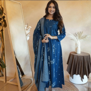 Women's Cotton Embroidered Anarkali Kurti with Pant Set