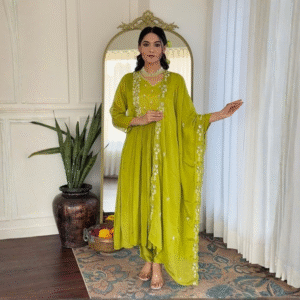 Women's Chinon Embroidered Flared Kurta with Pant & Dupatta Set (Plus Size Available) – NX-616