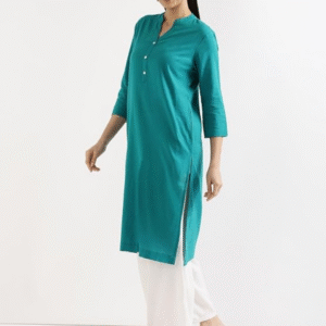 SAADAA Women's Linen Long Kurta with Pockets – Solid Color, 3/4 Sleeve, Knee Length