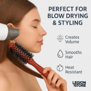 Premium Round Hair Brush with Nylon Bristles & Wooden Handle  Roller Styling Brush for Men & Women