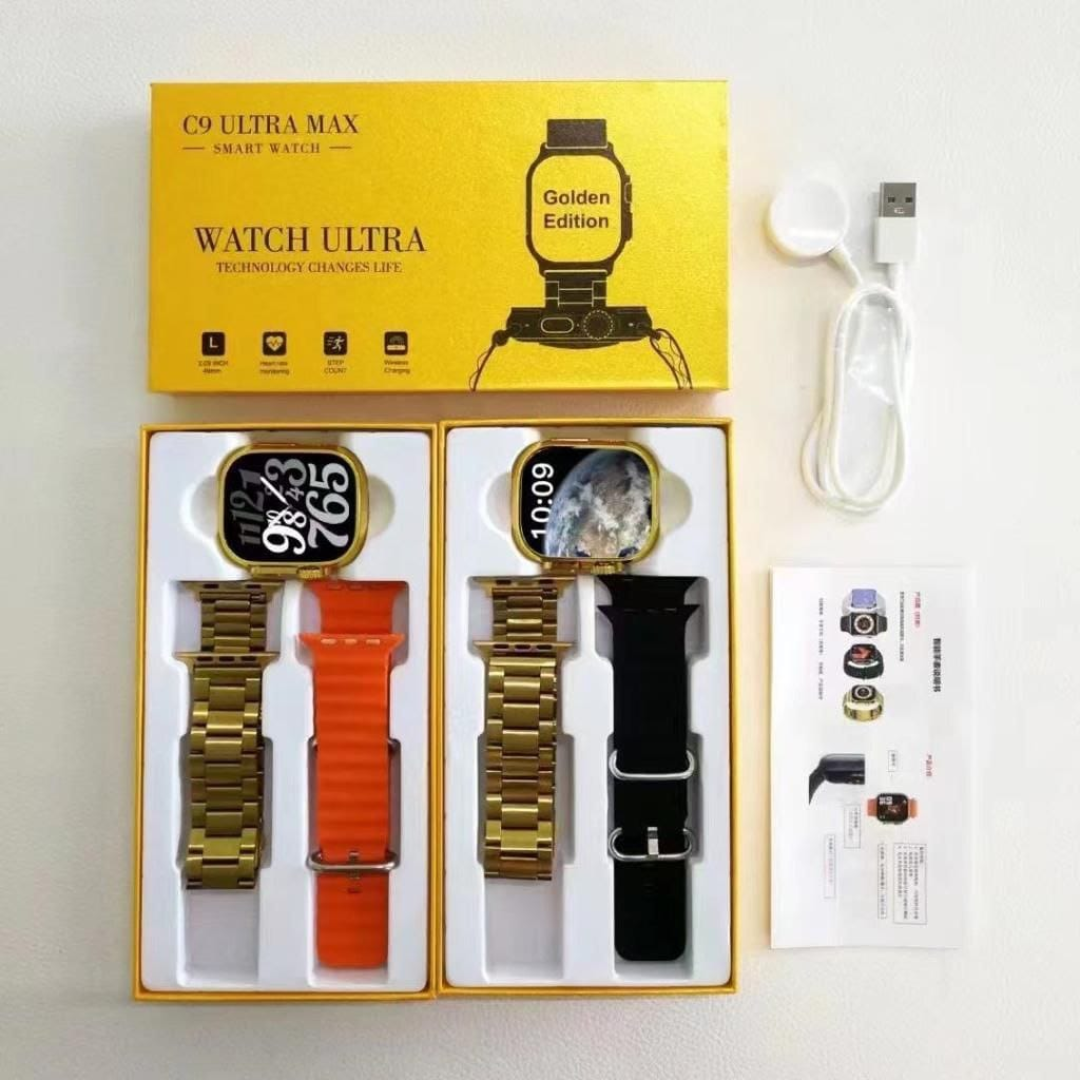 C9 Ultra-2 Gold Smartwatch (Gold Chain Strap Included) - Image 3
