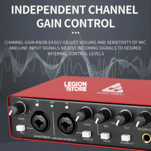 Audio Array AI-04 Gen 3 2x2 Gen 3 Audio Interface (Red)  24bit/192kHz Hi-Fi Recording | 48V Phantom Power | Metal Body | Plug & Play