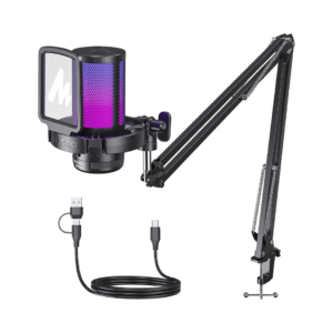 Gaming Condenser Microphone (DGM20S-Black)  USB Podcast RGB Mic with Noise Cancellation, Gain Control & Zero-Latency Monitoring