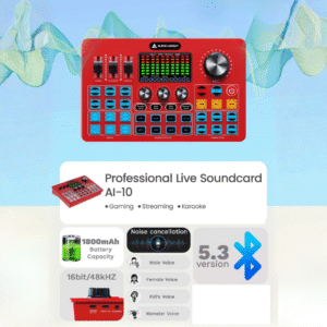 Audio Array AI-10 Professional Live Soundcard  1-Channel Mixer | Bluetooth | 3 Condenser Mic Inputs | Built-in FX | Gaming & Karaoke