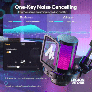 Gaming Condenser Microphone (DGM20S-Black)  USB Podcast RGB Mic with Noise Cancellation, Gain Control & Zero-Latency Monitoring