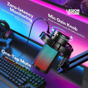 Gaming Condenser Microphone (DGM20S-Black)  USB Podcast RGB Mic with Noise Cancellation, Gain Control & Zero-Latency Monitoring