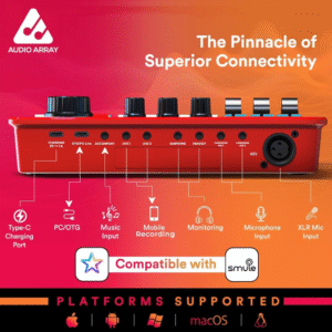 Audio Array AI-10 Professional Live Soundcard  1-Channel Mixer | Bluetooth | 3 Condenser Mic Inputs | Built-in FX | Gaming & Karaoke