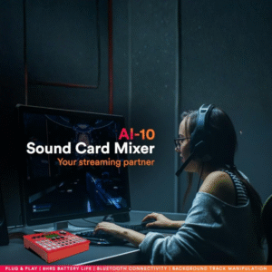 Audio Array AI-10 Professional Live Soundcard  1-Channel Mixer | Bluetooth | 3 Condenser Mic Inputs | Built-in FX | Gaming & Karaoke