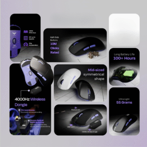 Kreo Ikaruss Wireless Gaming Mouse  Ultralight Gaming Mouse | Tri-Mode Connectivity | High DPI Sensor | Long Battery Life (Black)