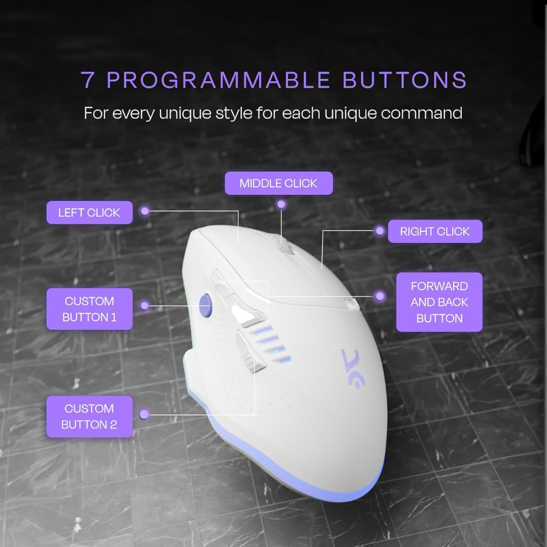 Kreo Hawk Wired Gaming Mouse PMW3327 Sensor | 12,400 DPI | 8 Programmable Buttons | Customizable RGB | Ergonomic Design (White Hawk) - Image 2