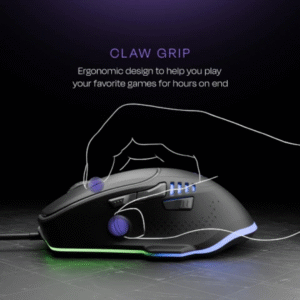 Kreo Hawk Wired Gaming Mouse  PMW3327 Sensor | 12,400 DPI | 8 Programmable Buttons | Customizable RGB | Ergonomic Design (Black)