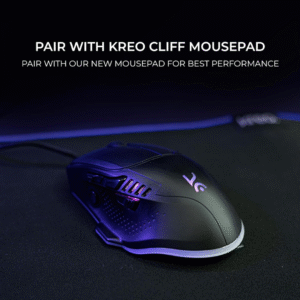 Kreo Hawk Wired Gaming Mouse  PMW3327 Sensor | 12,400 DPI | 8 Programmable Buttons | Customizable RGB | Ergonomic Design (Black)