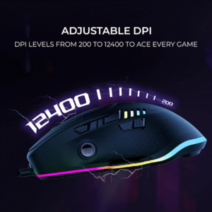 Kreo Hawk Wired Gaming Mouse  PMW3327 Sensor | 12,400 DPI | 8 Programmable Buttons | Customizable RGB | Ergonomic Design (Black)
