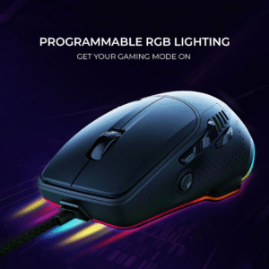 Kreo Hawk Wired Gaming Mouse  PMW3327 Sensor | 12,400 DPI | 8 Programmable Buttons | Customizable RGB | Ergonomic Design (Black)